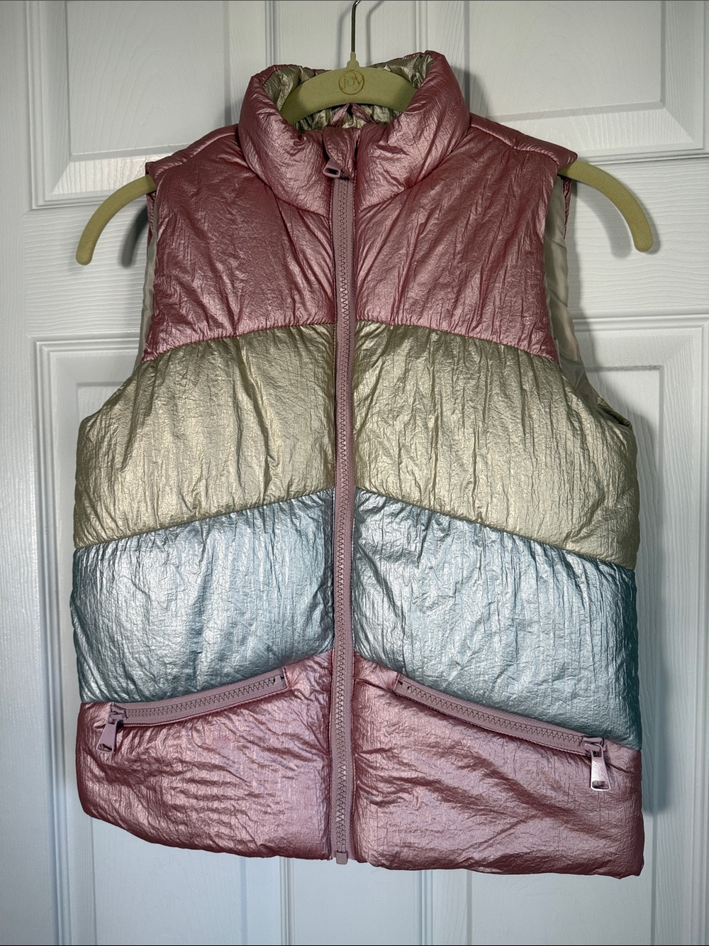 Tucker + Tate Metallic Pink, Cream & Pale Blue Colorblock Puffer Vest